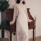 Spaghetti-strap Lace Midi Sheath Dress / Lace Jacket / Set