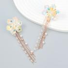 Flower Acrylic Faux Pearl Fringed Earring 1 Pair - Iridescent White Flowers - Gold - One Size