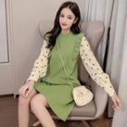 Mock Two-piece Long-sleeve Dotted Panel Dress
