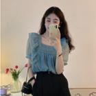 Short-sleeve Square-neck Ruffle Lace Chiffon Top