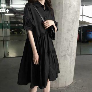 Stand Collar Short Sleeve A-line Shirtdress