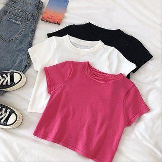 Plain Crewneck Slim-fit Knit Top