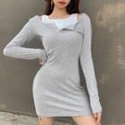 Mock Two-piece Long-sleeve Cutout Mini Sheath Dress