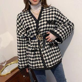 Loose-fit Houndstooth Cardigan Black - One Size