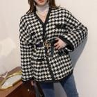Loose-fit Houndstooth Cardigan Black - One Size