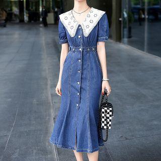 Short-sleeve Collar Denim Mermaid Dress