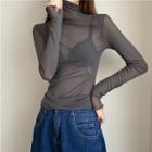 High Neck Long-sleeve Mesh Top