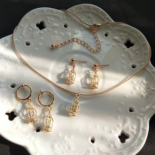 Rhinestone Birdcage Drop Earrings / Necklace