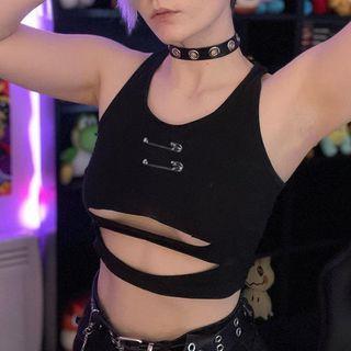 Safety Pin Cutout Crop Tank Top