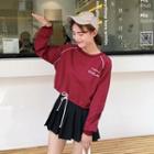 Long-sleeved Embroidered Lettering Loose-fit Crewneck Sweatshirt
