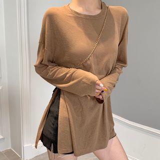Long-sleeve Split-side T-shirt