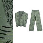 Leaf Jacquard Knit Vest / Knit Straight-cut Pants / Set