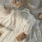 Ruffle Trim V-neck Eyelet Short-sleeve Blouse