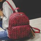 Tasseled Woven Faux Leather Backpack