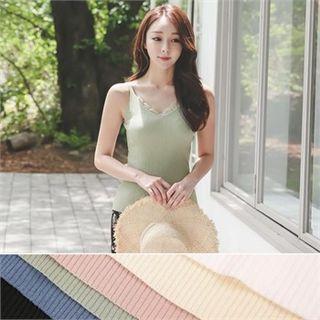 Laced-trim Rib-knit Camisole Top