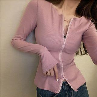 Long-sleeve Zip Front Top