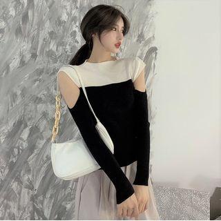 Cutout Knit Top White & Black - One Size