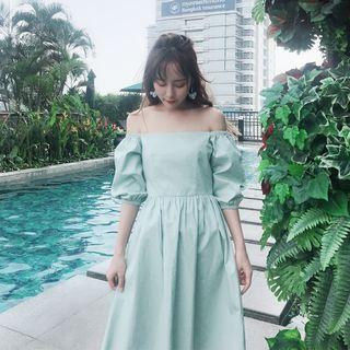 Elbow-sleeve A-line Chiffon Midi Dress