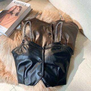 Chain-strap Faux Leather Camisole Top
