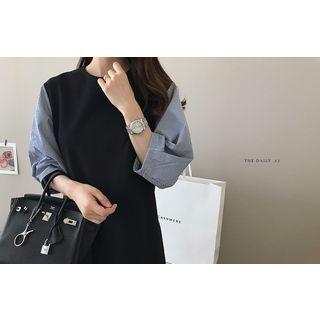 Striped 3/4-sleeve Cotton Shift Dress