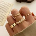 Set Of 4 : Faux Pearl / Alloy Ring (assorted Designs)
