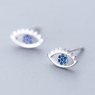 925 Sterling Silver Rhinestone Eye Stud Earring 1 Pair - As Shown In Figure - One Size