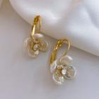 Flower Acrylic Dangle Earring 1 Pair - Gold & White - One Size