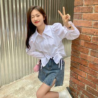 Drawstring Crop Shirt White - One Size
