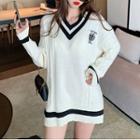 V-neck Cable Knit Sweater White - One Size