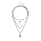 Cross Lock Pendant Layered Alloy Necklace Silver - One Size