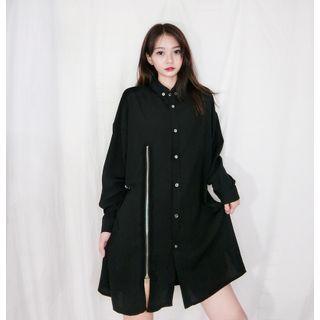 Long-sleeve Zip-accent Shirtdress