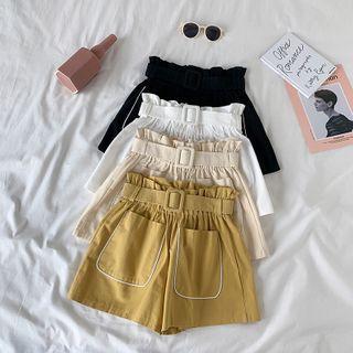 High-waist Frilled Trim Wide-leg Shorts