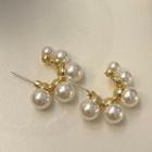 Faux Pearl Open Hoop Earring 1 Pair - S925 Silver Pin Stud Earrings - Gold - One Size
