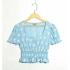Floral Gingham Square-neck Cropped Blouse