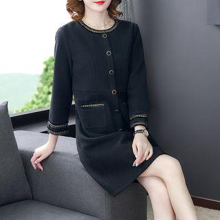 Long-sleeve Tweed Trim Dress