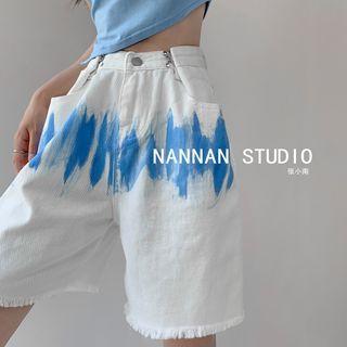 Tie-dyed Frayed Denim Shorts