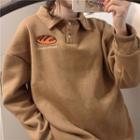 Embroidered Polo Sweatshirt As Shown In Figure - One Size