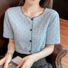 Short-sleeve Round Neck Perforated Top