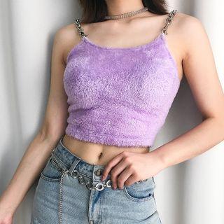 Chain-strap Fluffy Camisole Top
