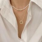 Alloy Hoop Pendant Freshwater Pearl Layered Necklace