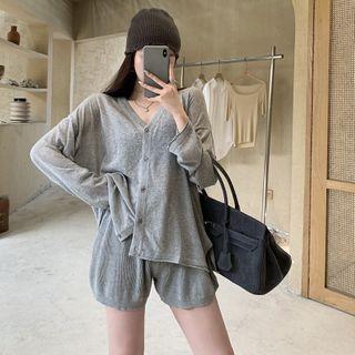 Plain Knit Cardigan / Shorts