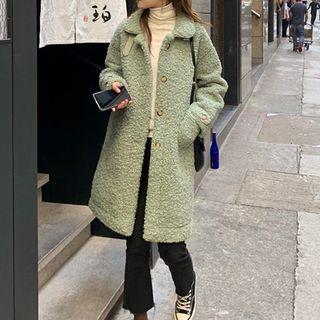 Faux Shearling Single-breasted Long Coat