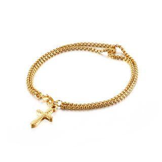 Simple And Classic Plated Gold Cross 316l Stainless Steel Double-layer Bracelet Golden - One Size