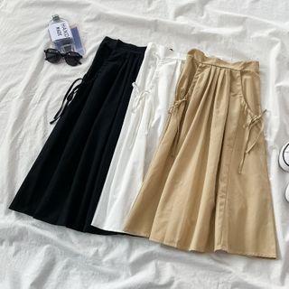 Tie A-line Midi Skirt