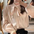 Bow-neck Blouse Light Khaki - One Size