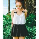 Bow Accent Color Panel Swim Dress
