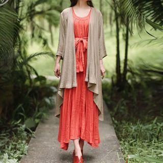 Set: 3/4-sleeve Long Jacket + Sleeveless Dress