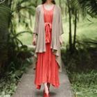 Set: 3/4-sleeve Long Jacket + Sleeveless Dress