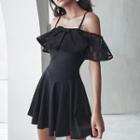 Lace Ruffle Trim Off Shoulder Swim Dress