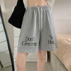 Drawstring Lettering Shorts Gray - One Size